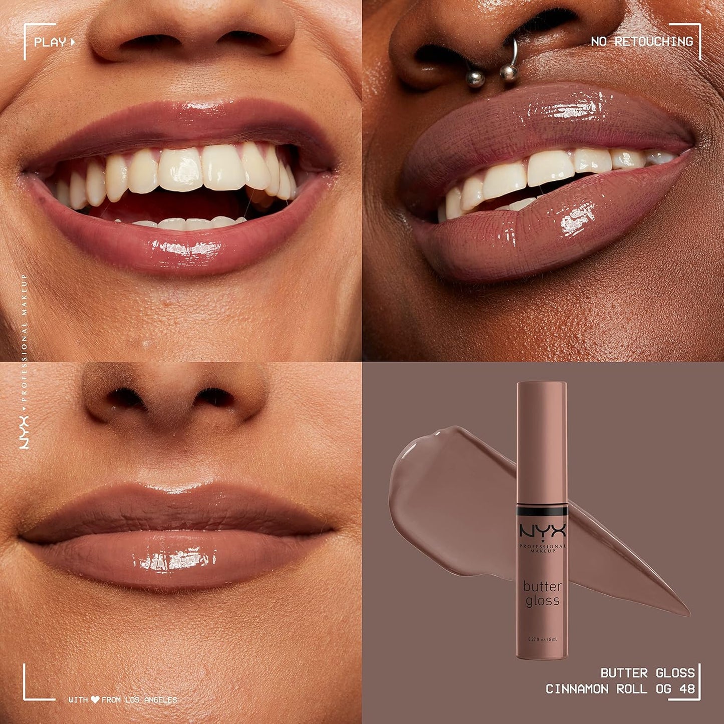 Butter Gloss Non-Sticky Lip Gloss Sugar Glass Clear & Cinnamon Roll Grey Brown