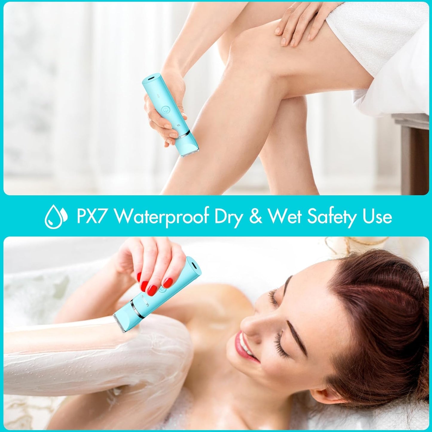 Bikini Trimmer for Women, 2 in 1 Electric Women Pubic Hair Trimmer, Portable Ladies Shaver with 2 Heads Waterproof Wet and Dry Use