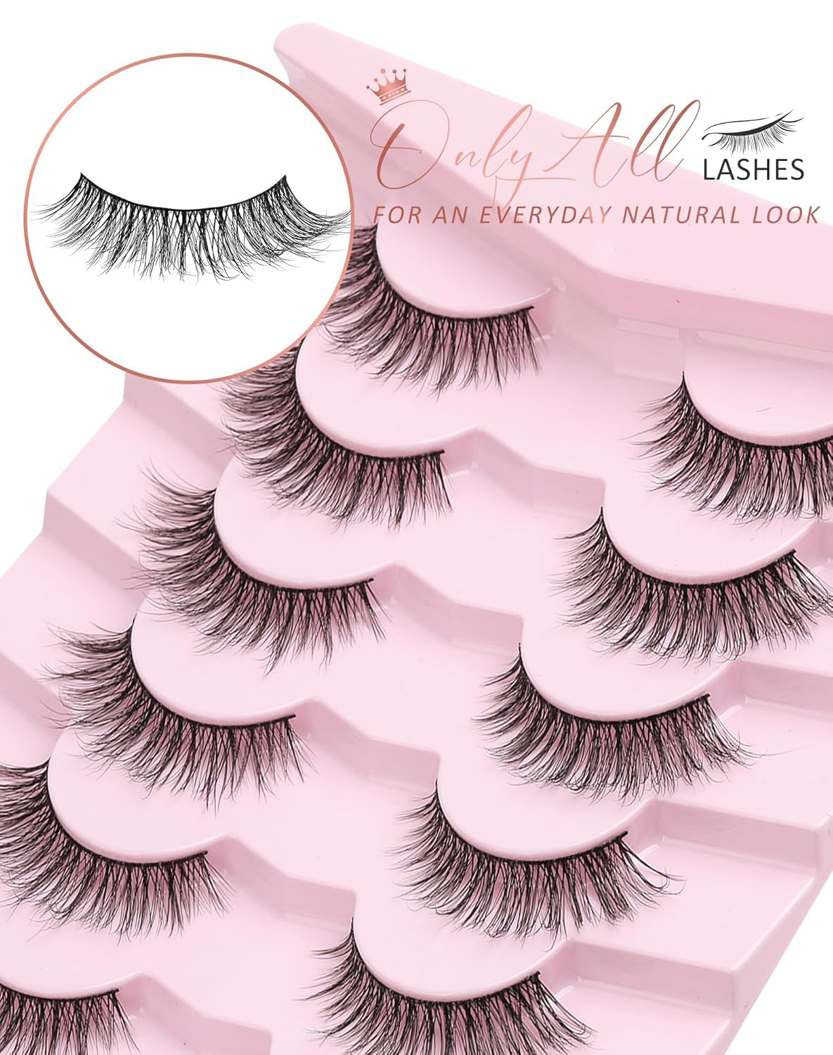 Natural Lashes Wispy Lashes Natural Look False Eyelashes Natural Flared Eyelashes False Eye Lashes Soft Fluffy Lashes 7 Pairs D-K06, Black