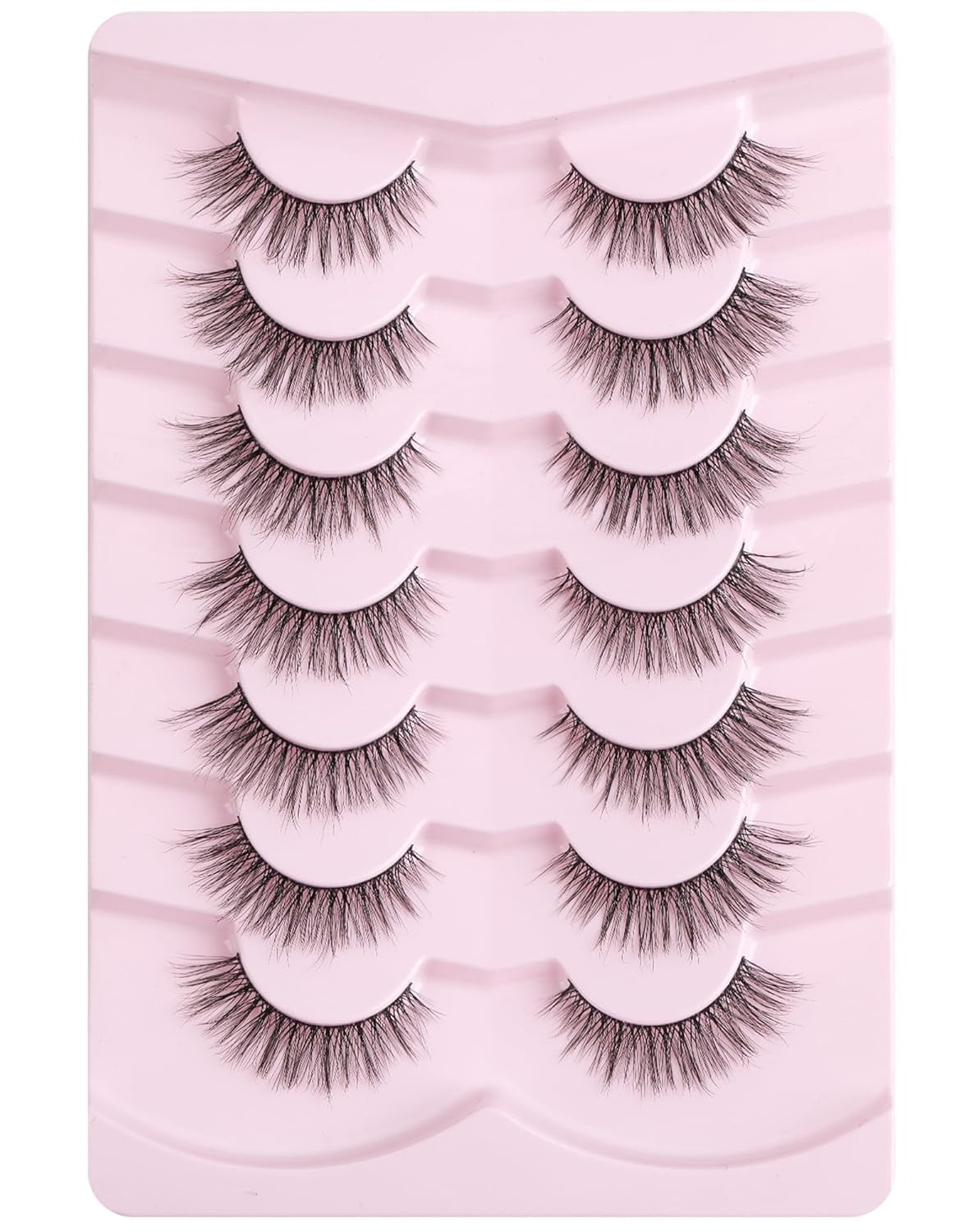 Natural Lashes Wispy Lashes Natural Look False Eyelashes Natural Flared Eyelashes False Eye Lashes Soft Fluffy Lashes 7 Pairs D-K06, Black