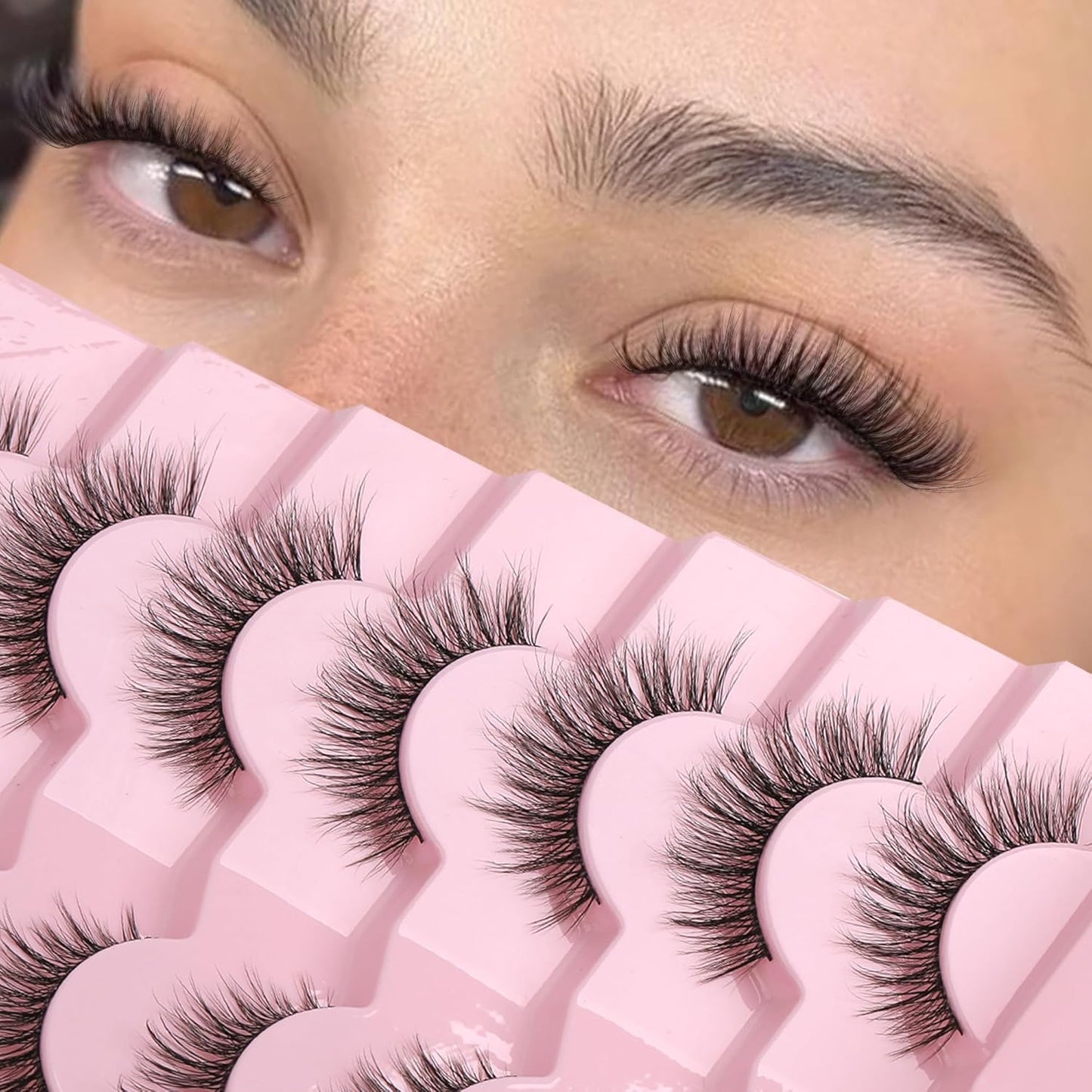 Natural Lashes Wispy Lashes Natural Look False Eyelashes Natural Flared Eyelashes False Eye Lashes Soft Fluffy Lashes 7 Pairs D-K06, Black