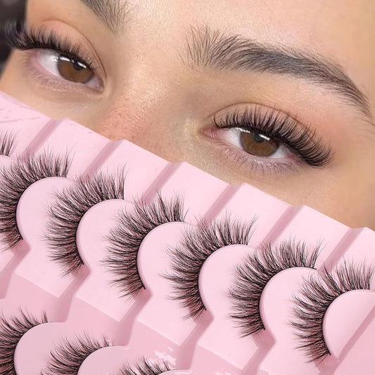 Natural Lashes Wispy Lashes Natural Look False Eyelashes Natural Flared Eyelashes False Eye Lashes Soft Fluffy Lashes 7 Pairs D-K06, Black