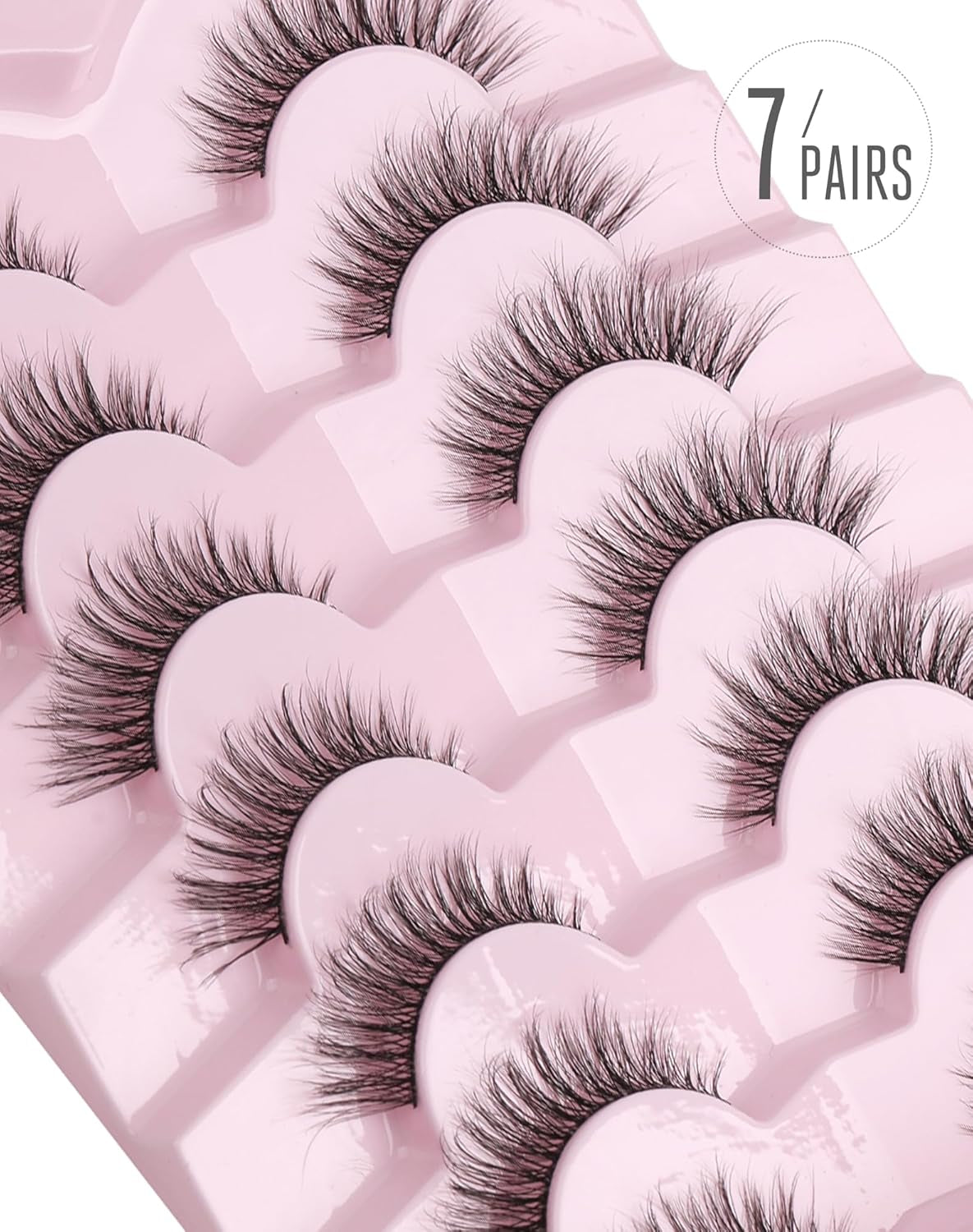 Natural Lashes Wispy Lashes Natural Look False Eyelashes Natural Flared Eyelashes False Eye Lashes Soft Fluffy Lashes 7 Pairs D-K06, Black