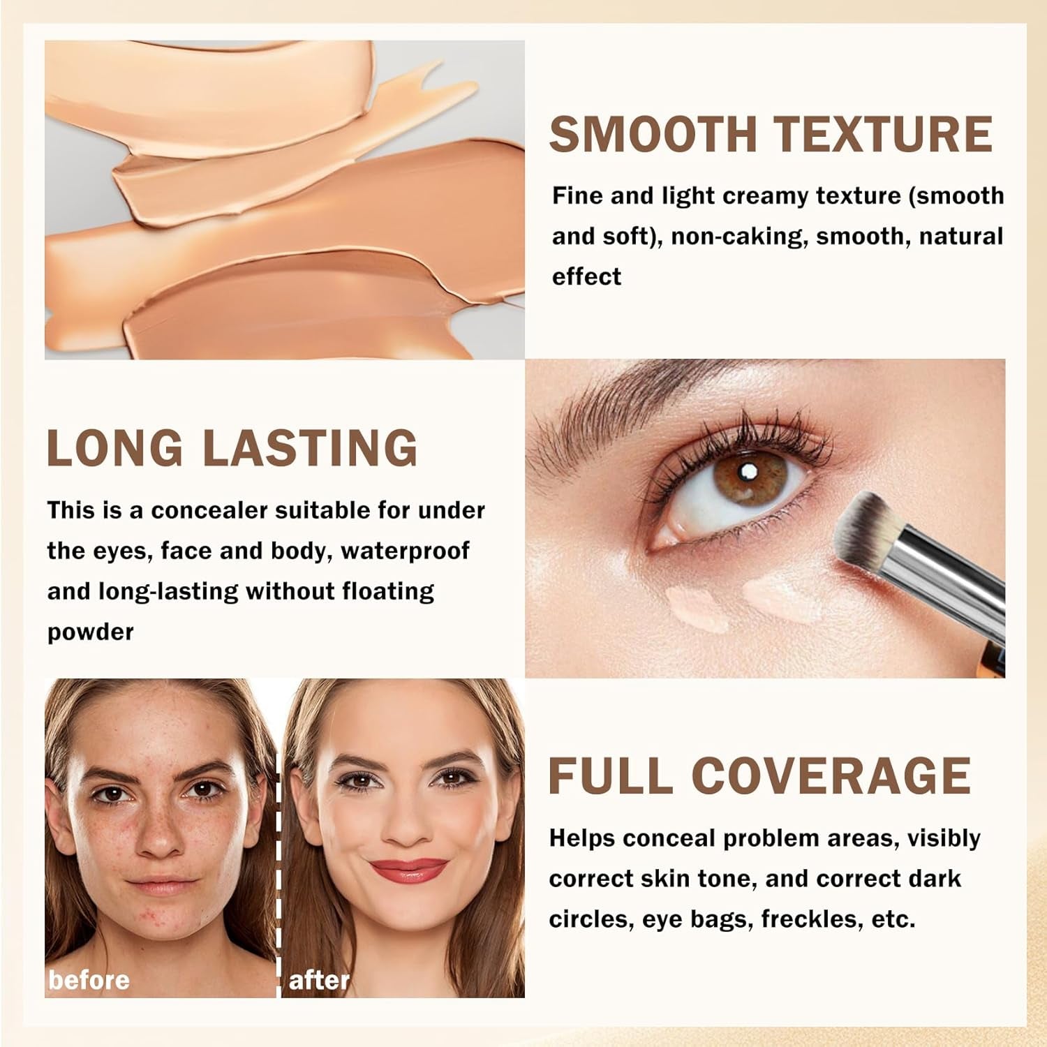Dark Circles under Eye Concealer, Full Coverage Makeup for Mature Skin, Waterproof Corrector De Ojeras (04 Light)